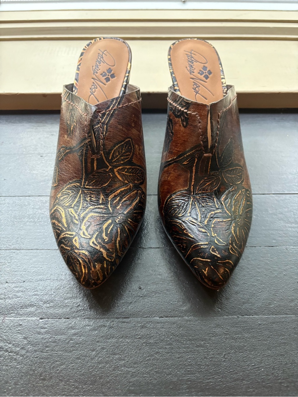 Patricia Nash Brown Leather Heeled Mule